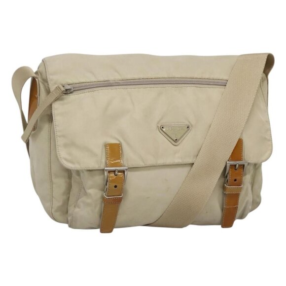 PRADA Shoulder Bag Nylon Beige Silver Auth 114922 - Picture 1 of 16